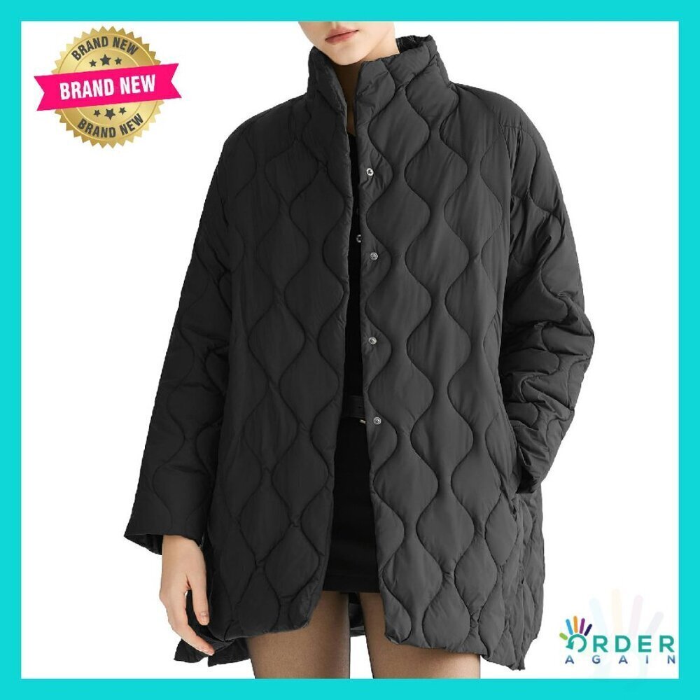 Oversized Quilted Puffer Jacket Lightweight Warm Chic Winter Coat Button Closure